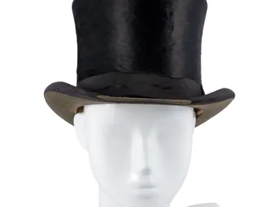 Beaver fur felt top hat with silk lining worn by Sarnia’s first mayor, Thomas Forsyth, at his 1857 inauguration. 