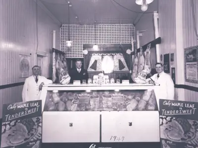 J. & J. Cunningham Meat Market in Petrolia, 1949. 